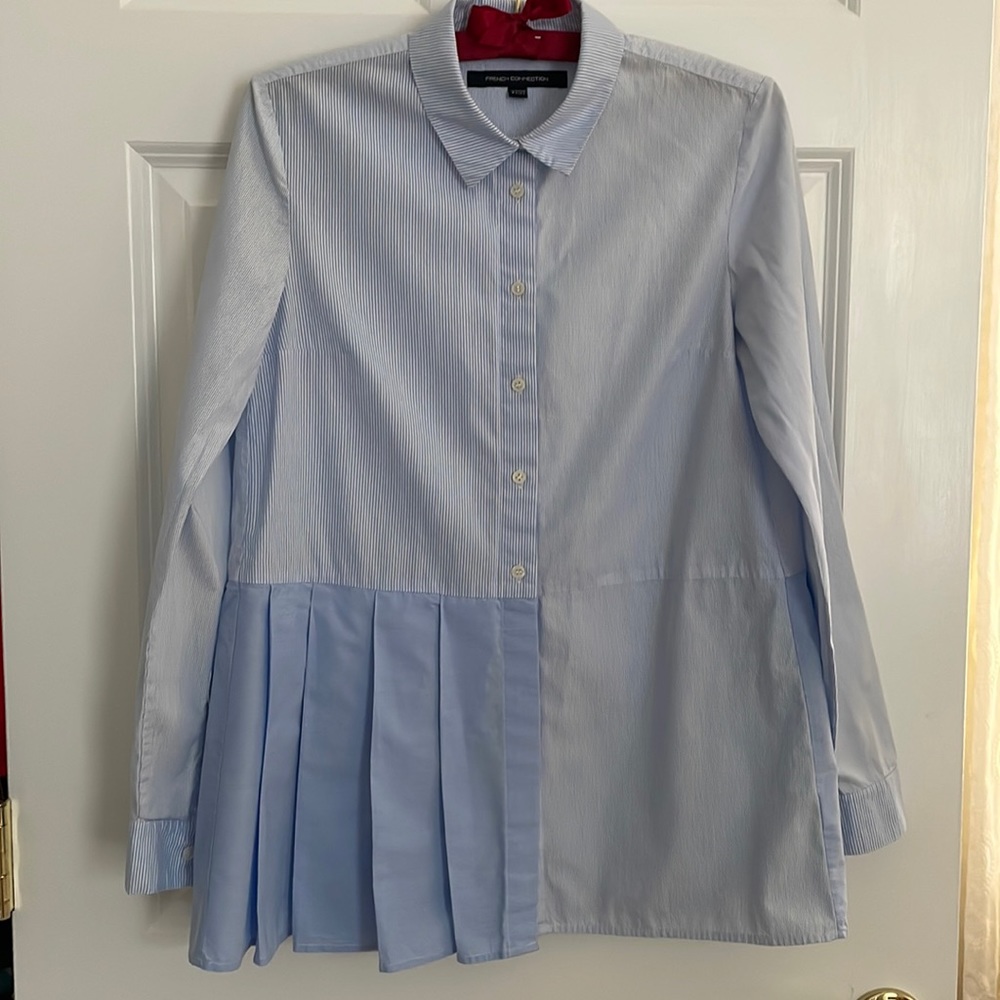French Connection crisp cotton pleated peplum top size 2